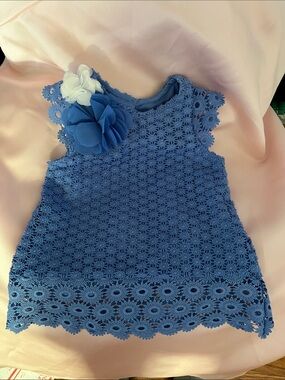 Rare Editions Blue Crochet Floral Tank for Girls